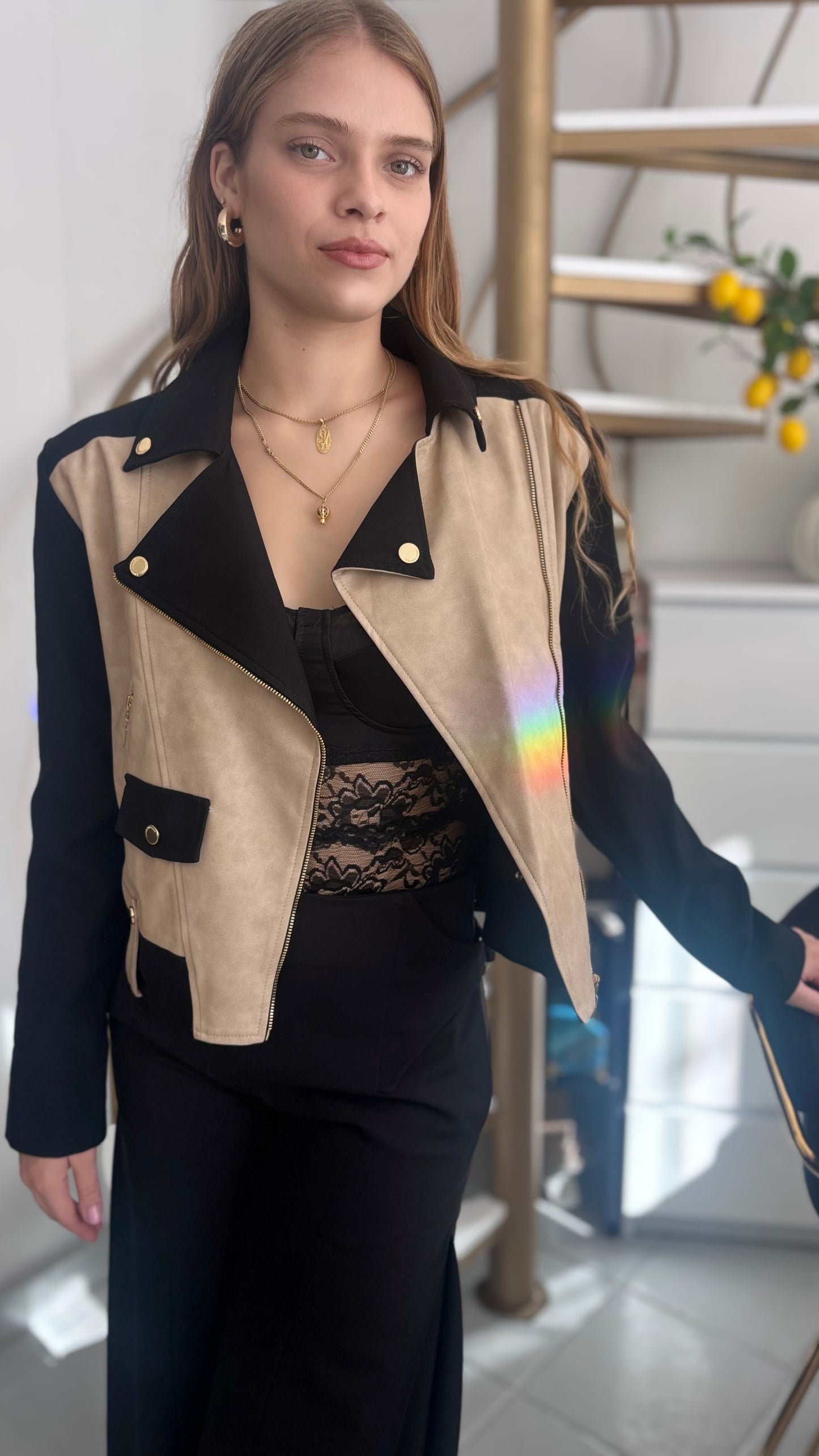 Bicolor eco leather jacket