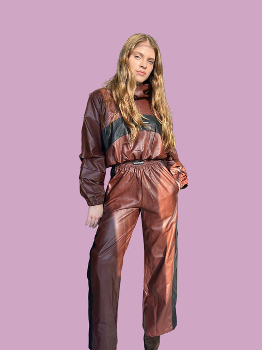 Eco leather crop top and wide leg pants