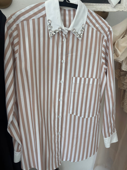 Striped shirt with rhinestones