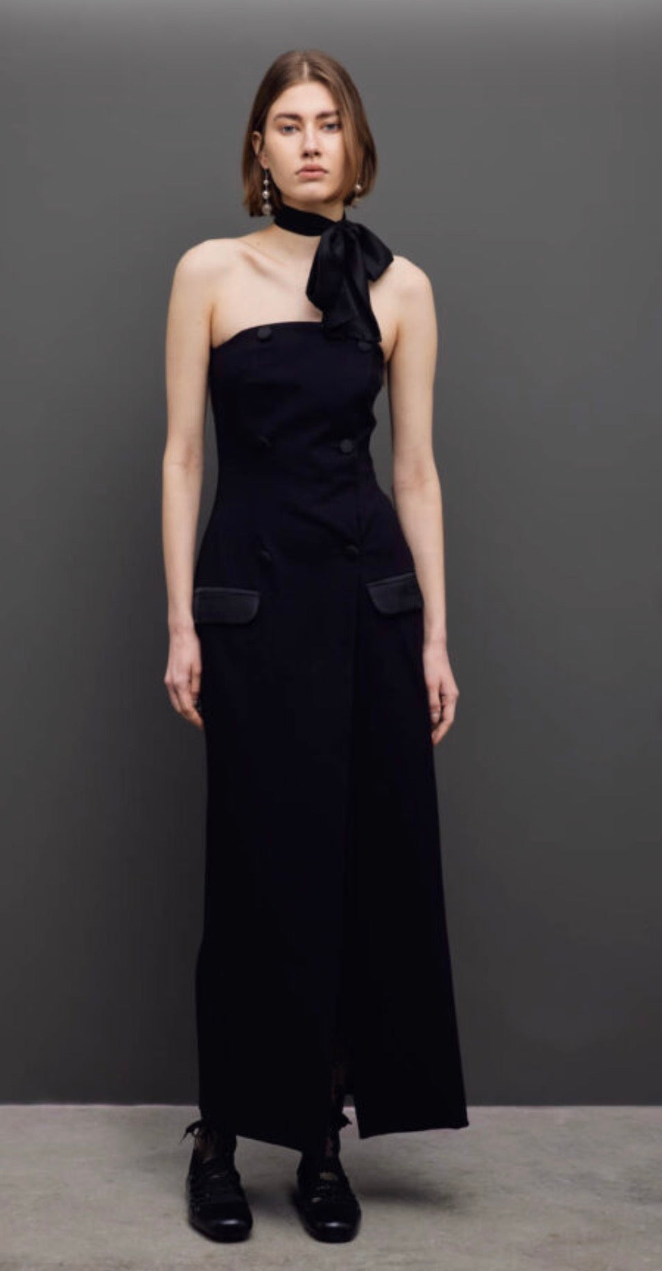 Black strapless suit dress