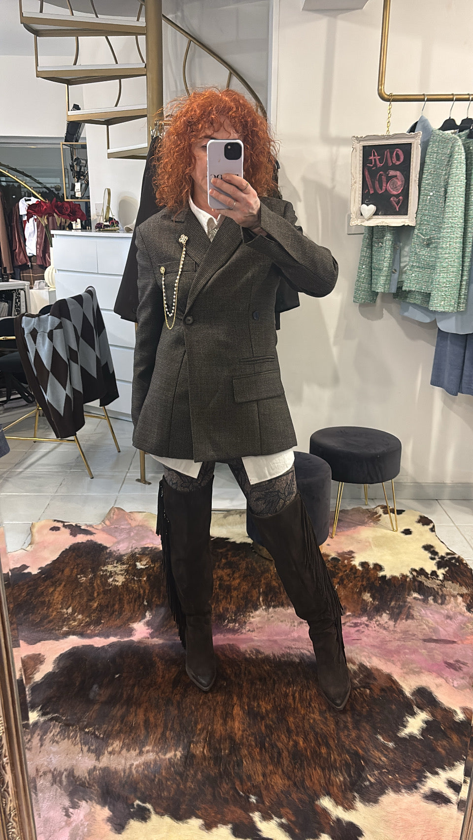 Pied du poulet blazer with brooch