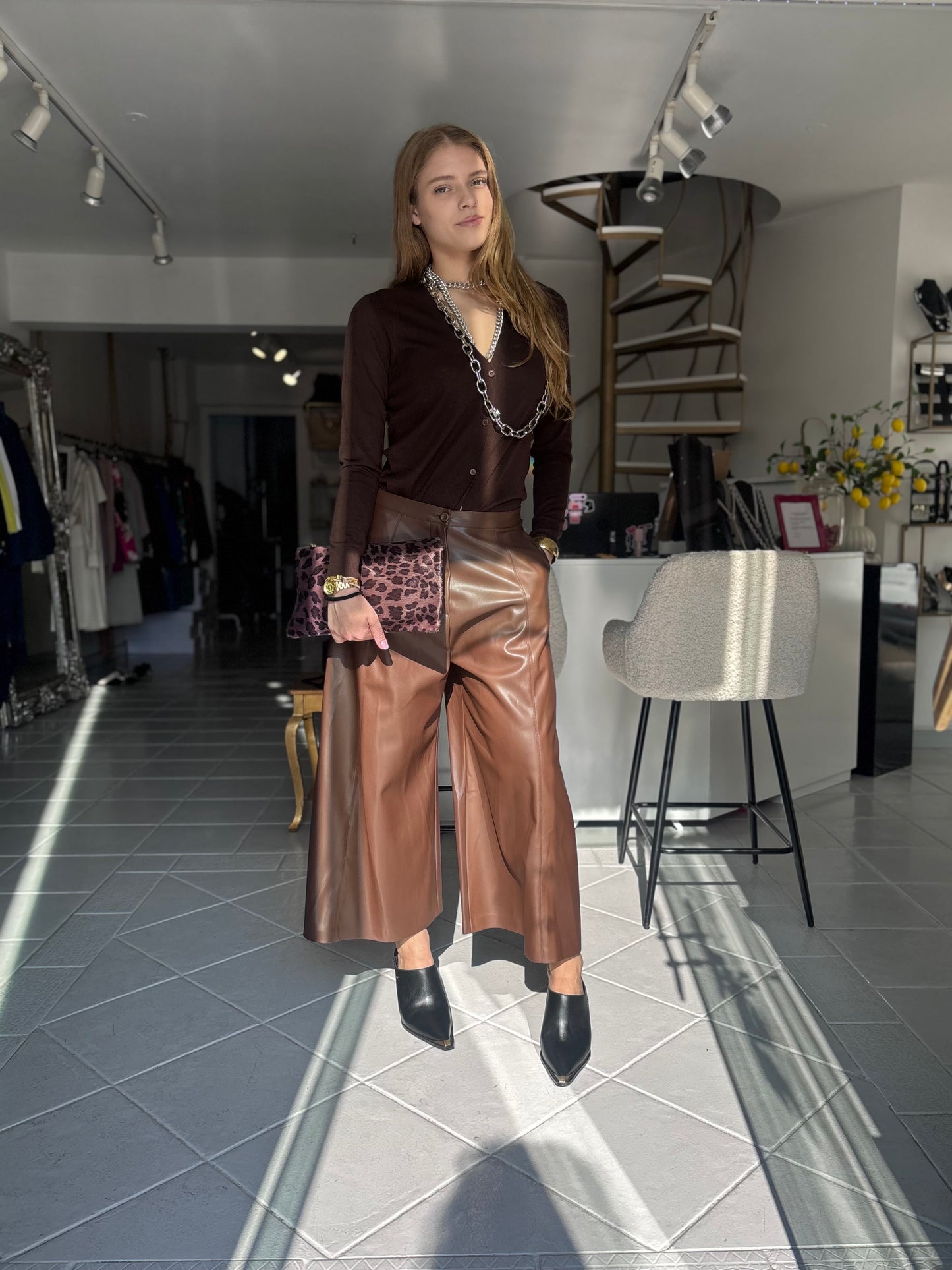 Eco leather zip culotte