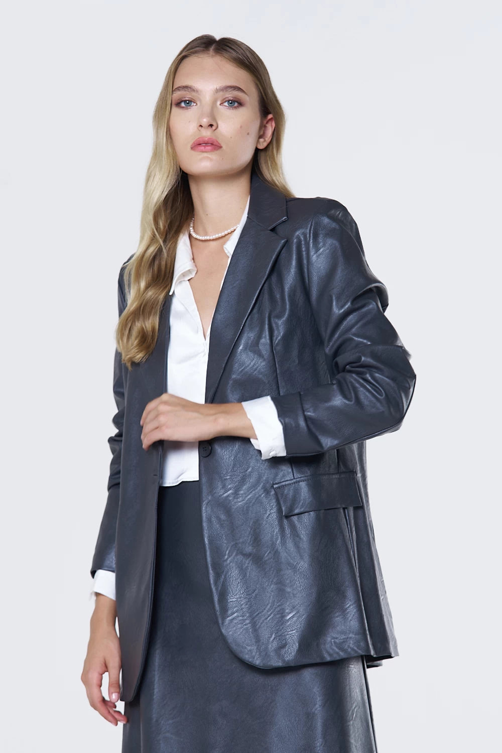 Dark Grey Eco leather blazer