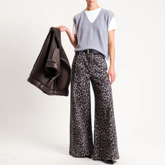 Leopard print denim pants