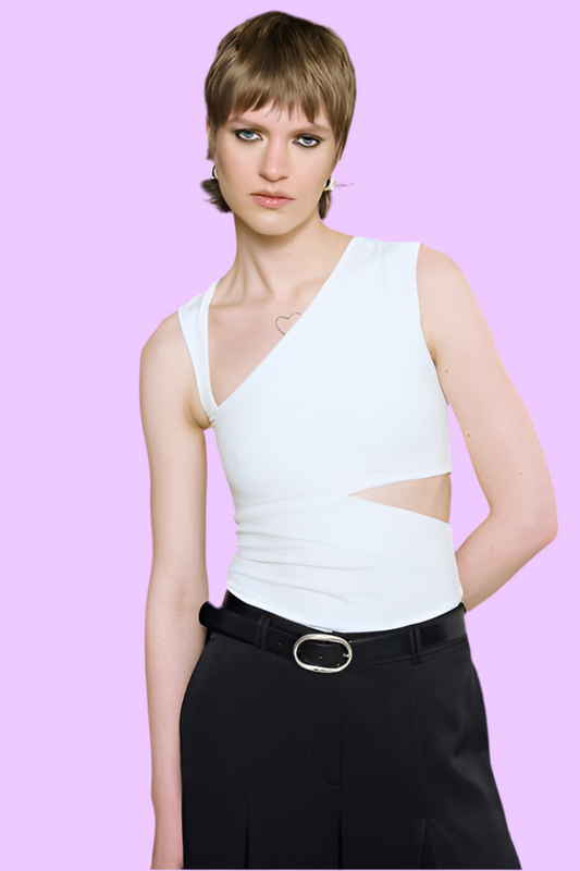 Assymetric neck-line top