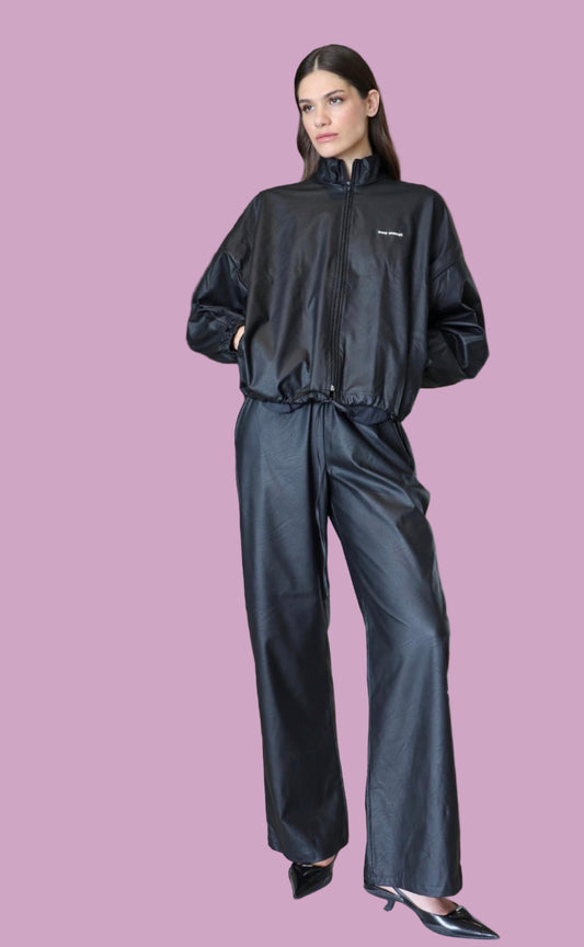 Eco leather jacket with zipper and drawstring