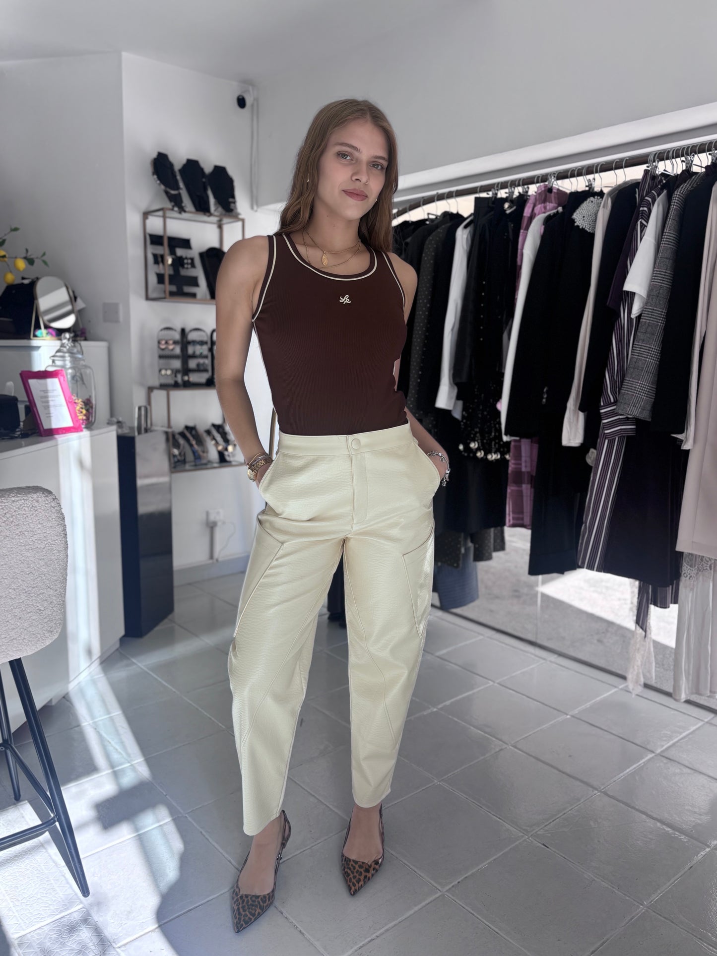 Offwhite eco leather pants