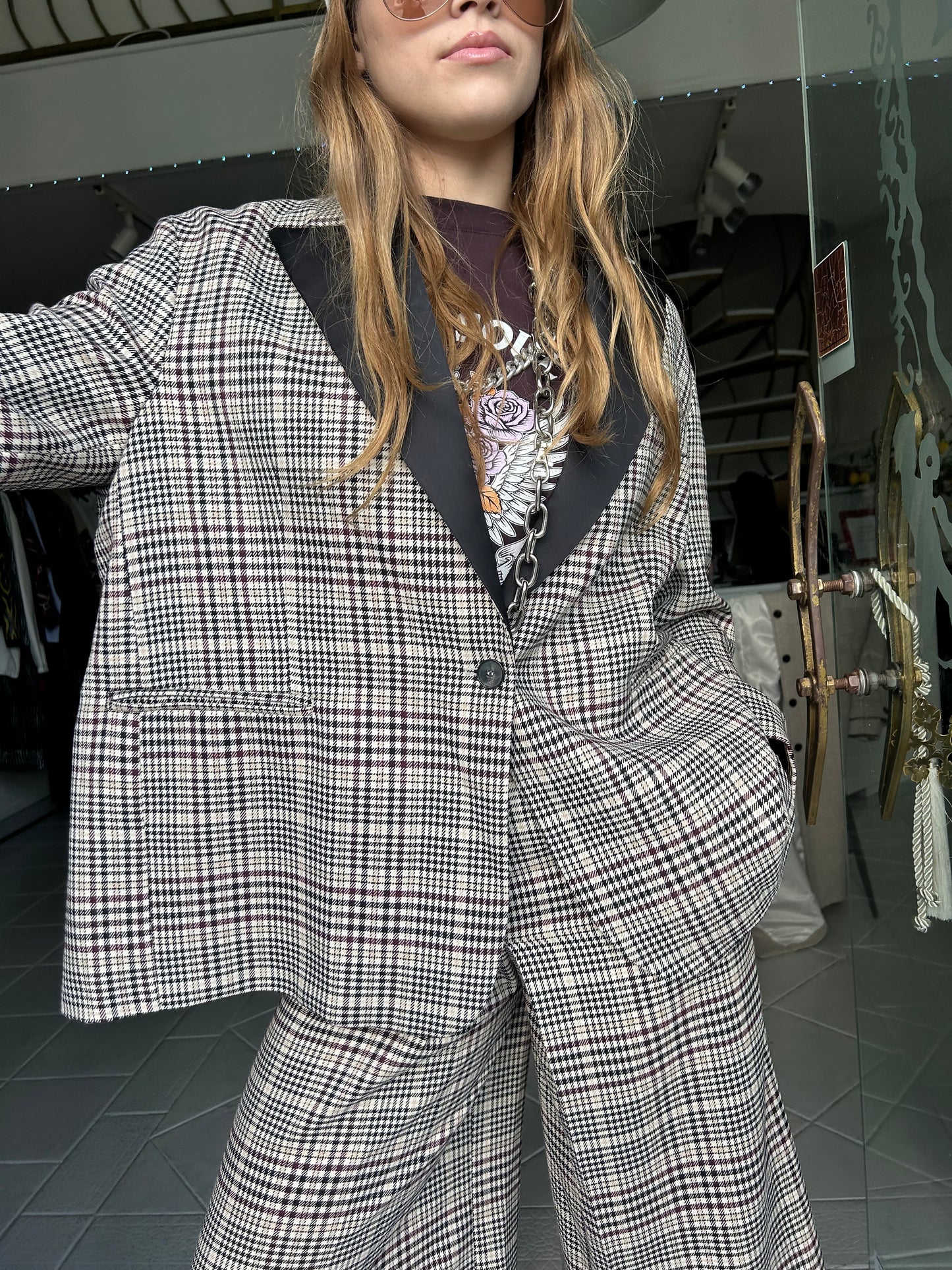 Three colored pied du poulet blazer