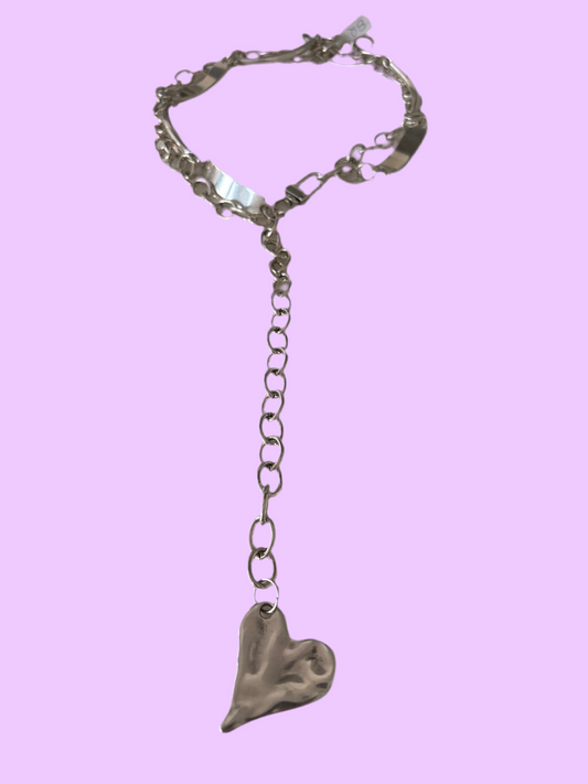 Long silver chain with heart
