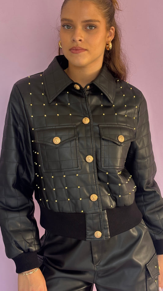 Black eco leather jacket with studs