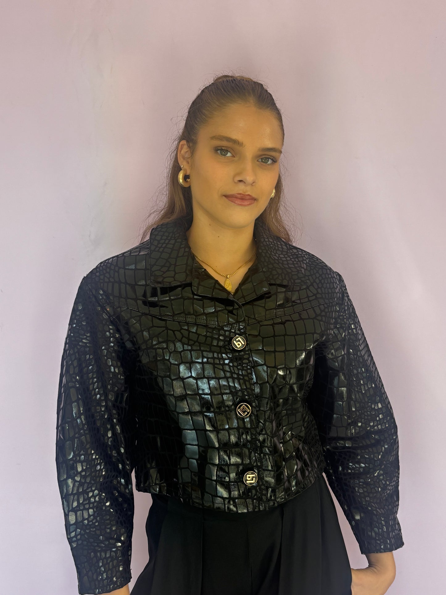 PU Twill cropped jacket