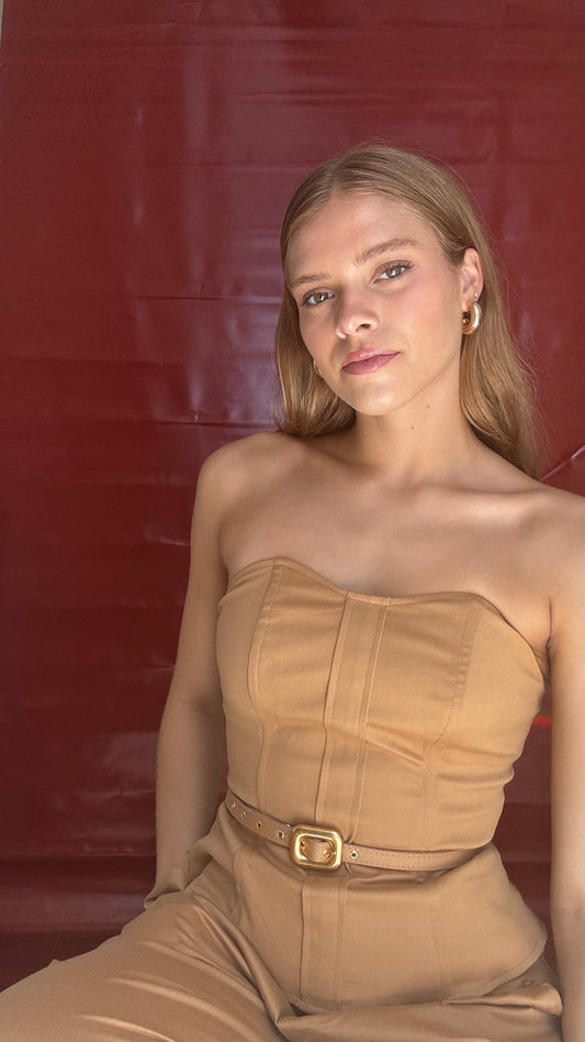 Strapless corset top with belt