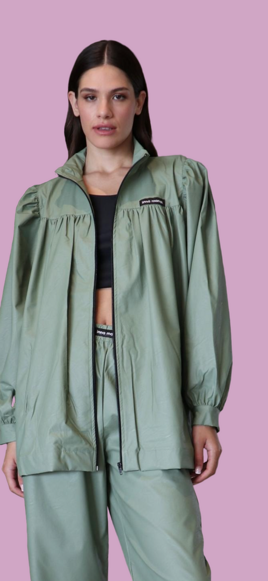 Eco leather long oversize jacket