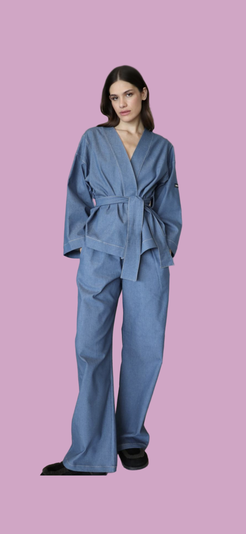 Denim longsleeve kimono and pants