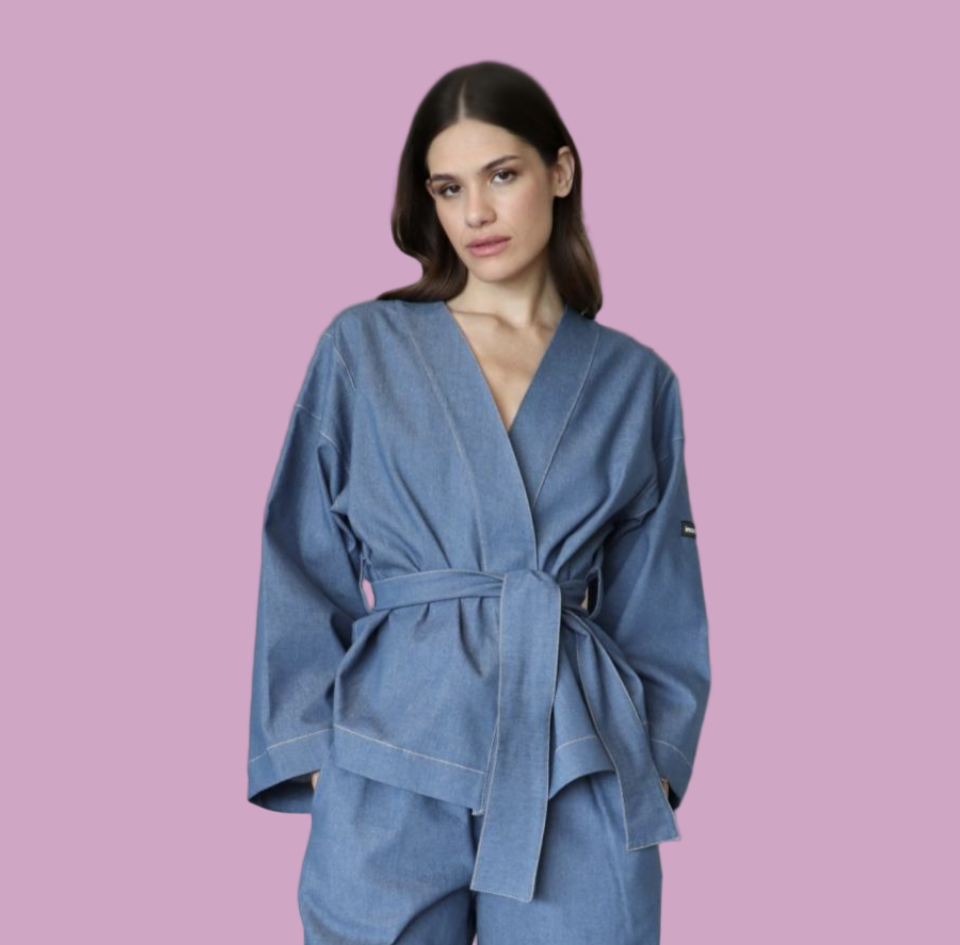 Denim longsleeve kimono and pants