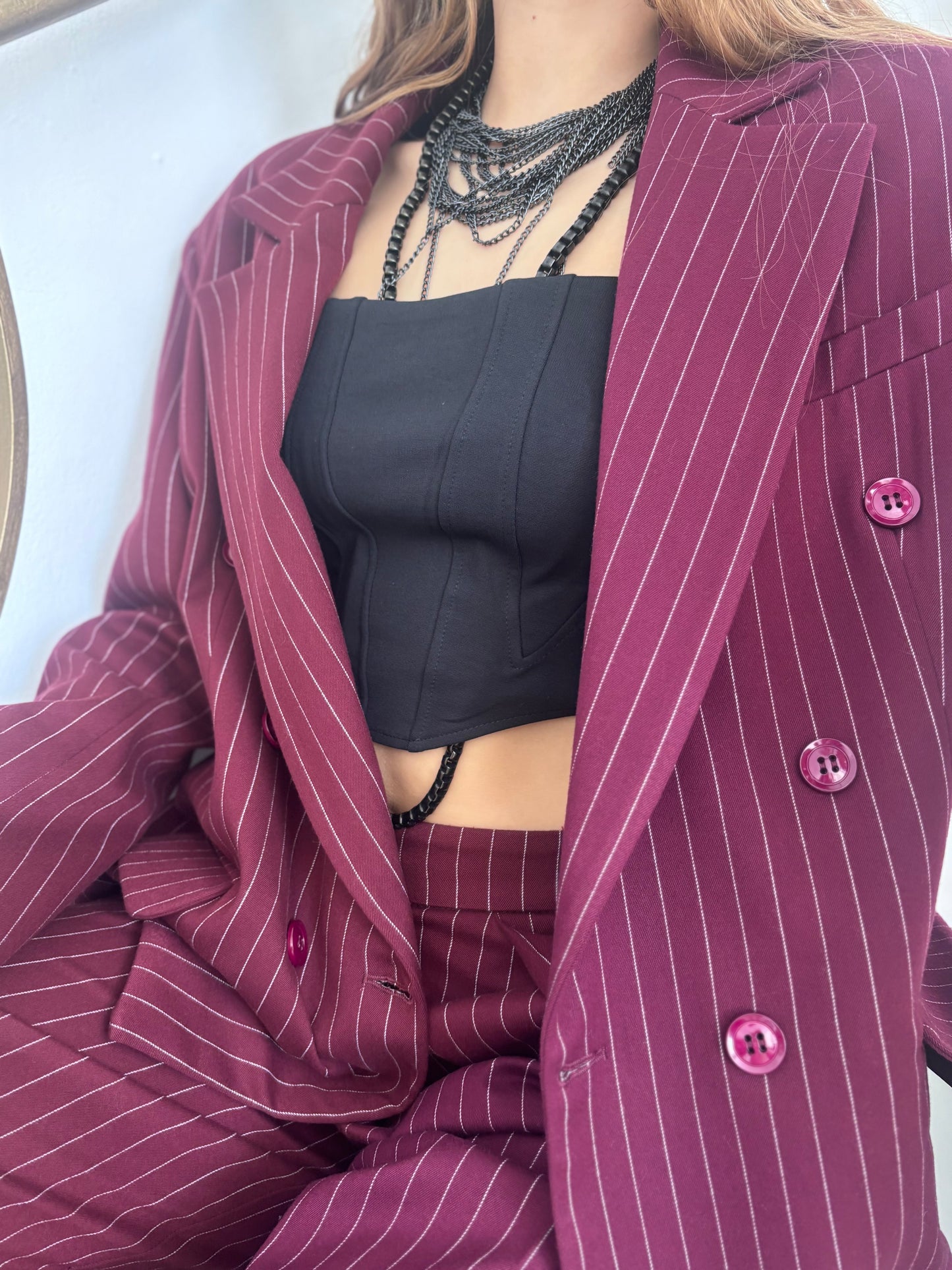Burgundy striped suit
