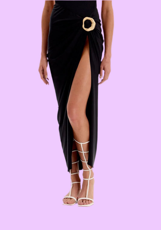 Black long skirt with a high slit on the side