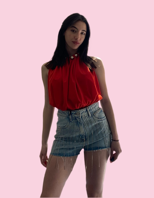Jean short with embroidery