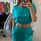 Crop top round neck with elastic band on the waist