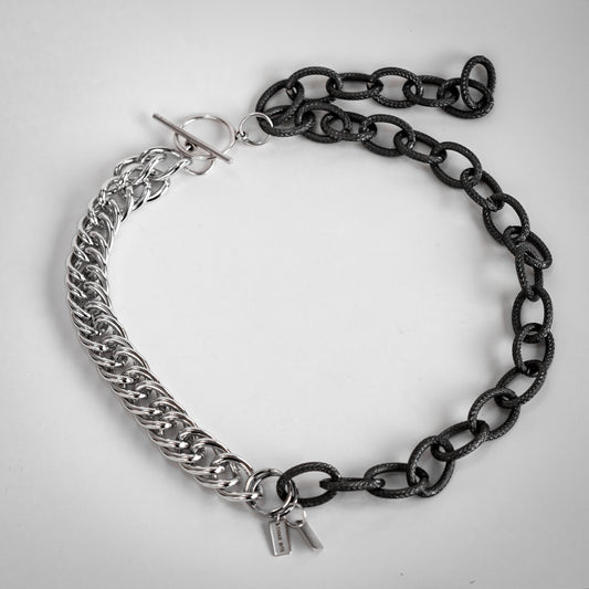 Double chain Necklace in silver and gun metal