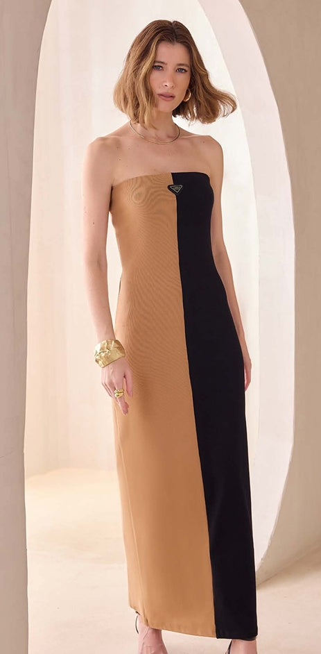 Two coloured long slim line dress