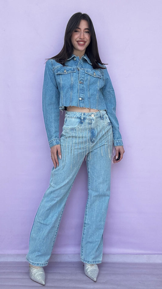 Jean trouser with rhinestone chains on the front Baroc Boutique 38