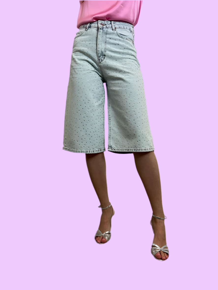 Alley denim bermuda with rhinestones Baroc Boutique