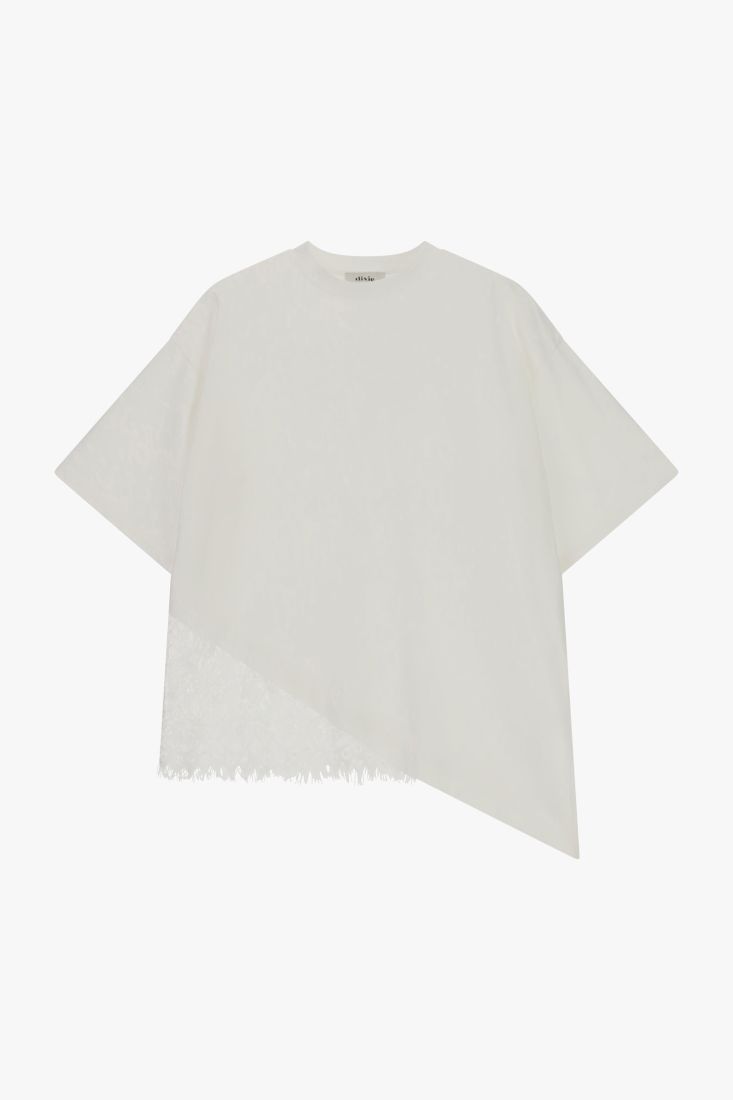 Asymmetrical t-shirt with lace panel detail Baroc Boutique