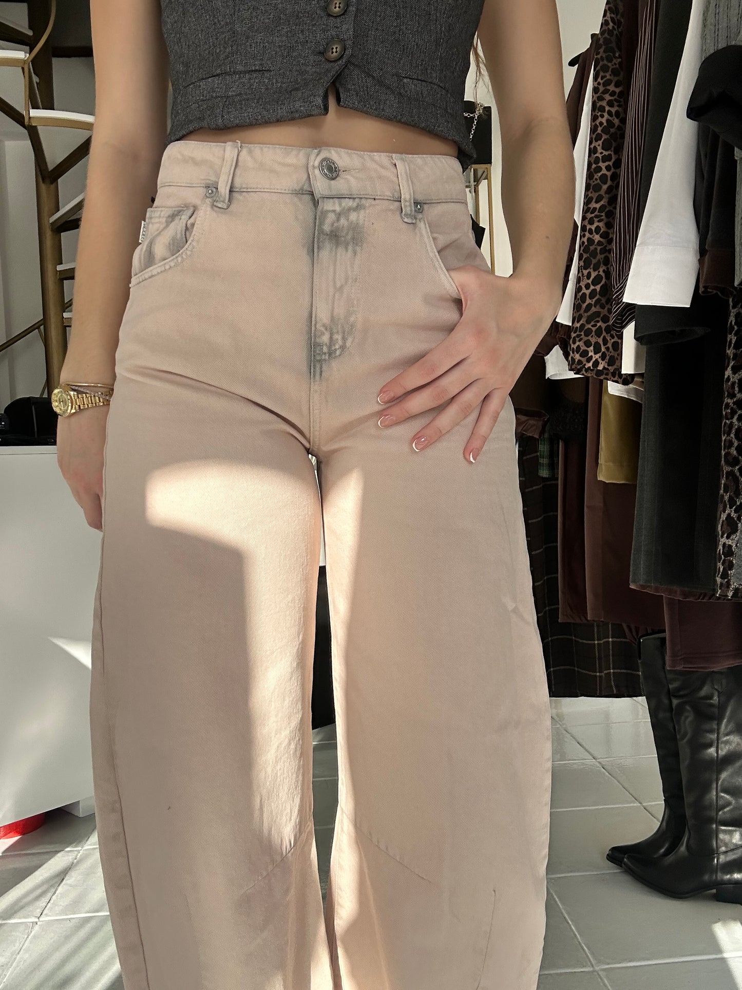 Beige barrel denim pants Baroc Boutique
