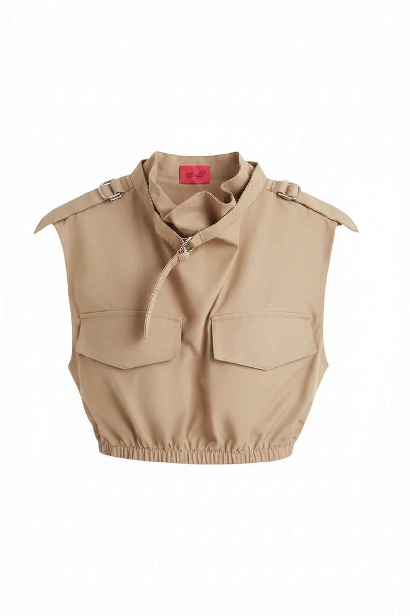 Beige crop top with elastic band Baroc Boutique