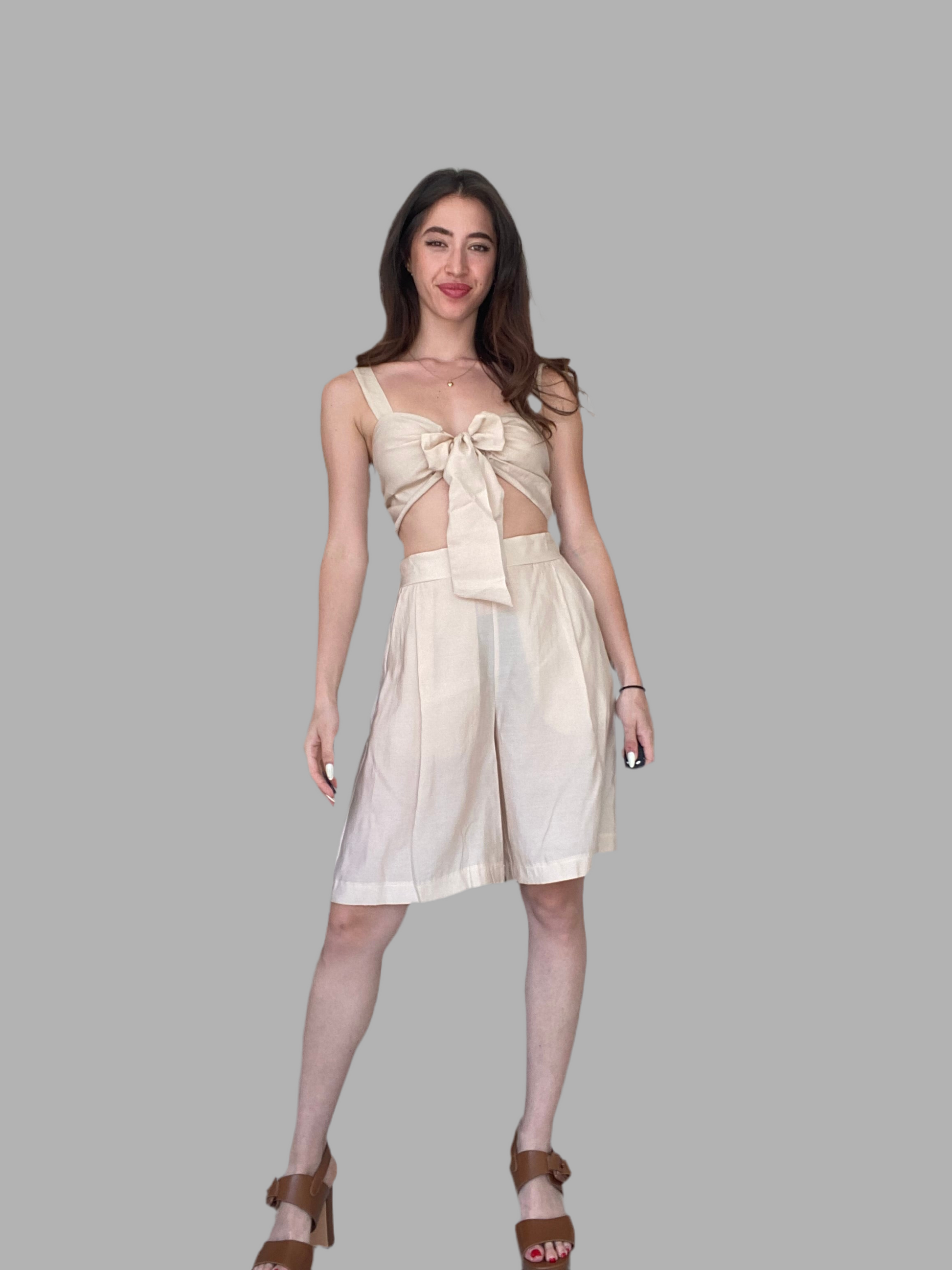 Beige crop top with knot Baroc Boutique