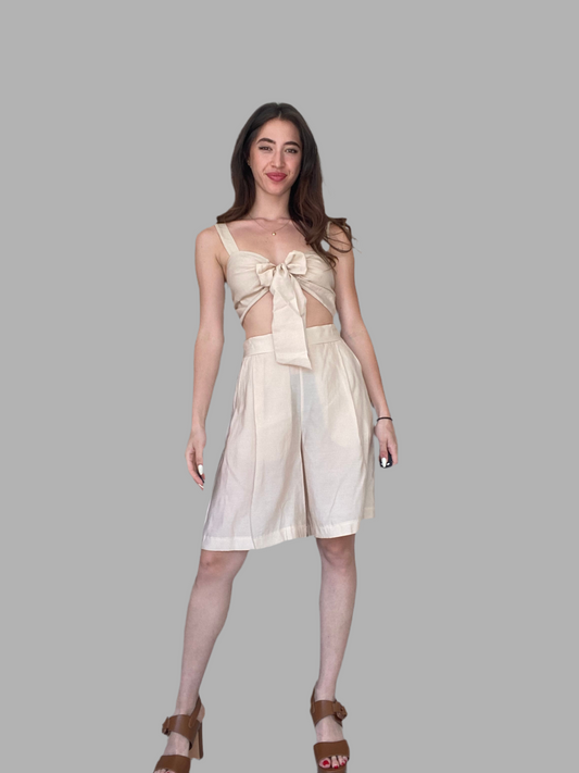 Beige crop top with knot Baroc Boutique