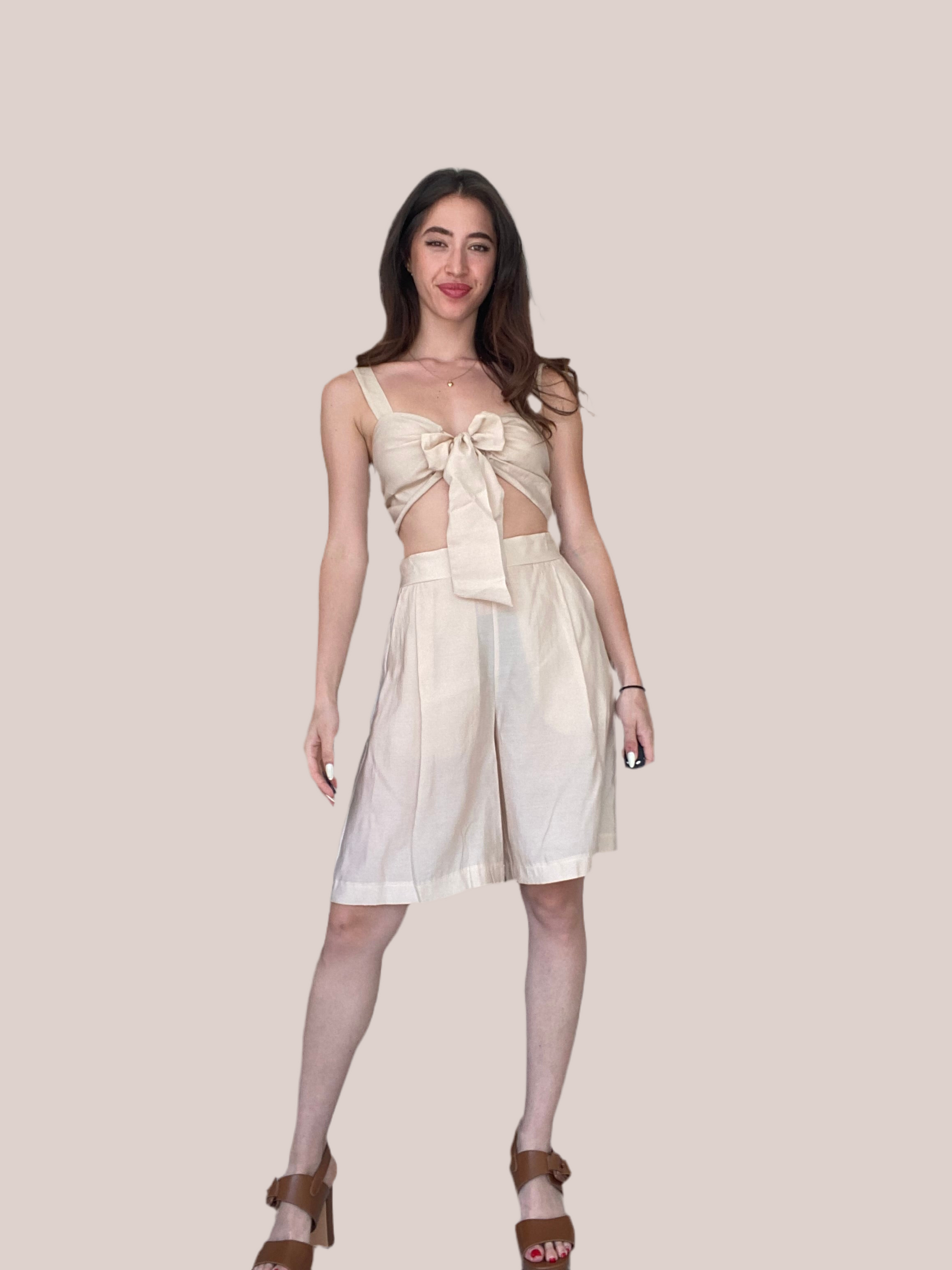 Beige crop top with knot Baroc Boutique