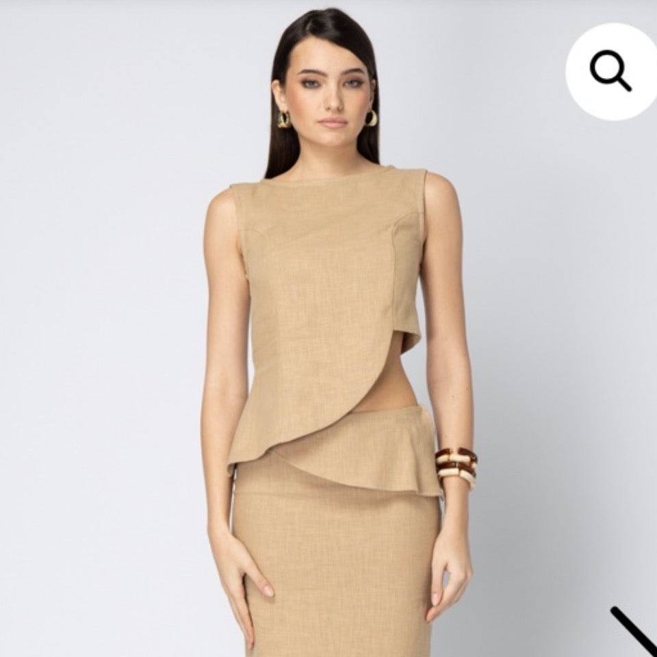 Beige linen asymmetric top Baroc Boutique