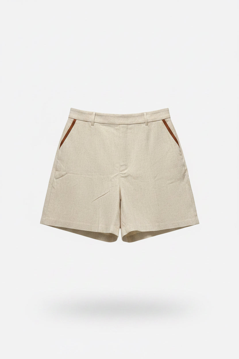 Beige linen high waisted short Baroc Boutique