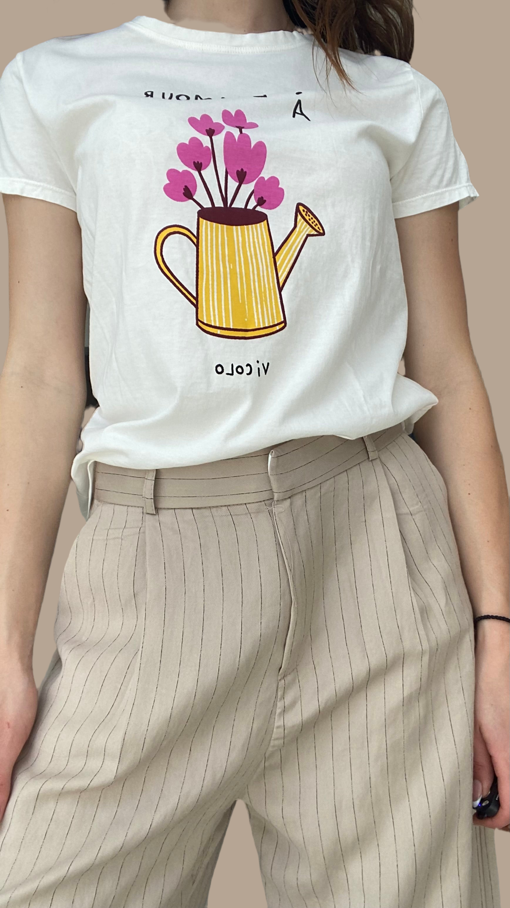 Beige pin stripe straight line trouser Baroc Boutique