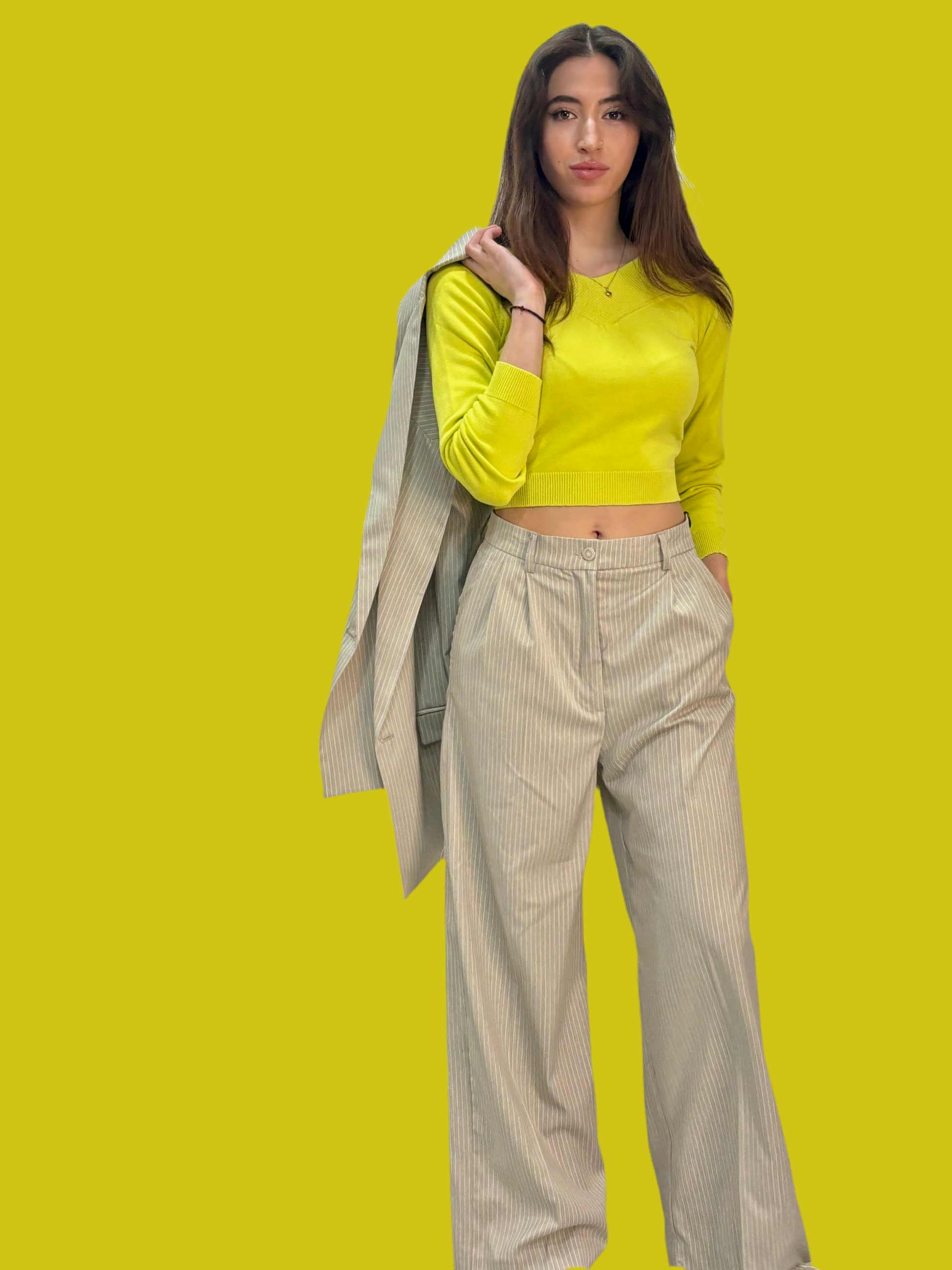 Beige pin stripe wide leg pants Baroc Boutique