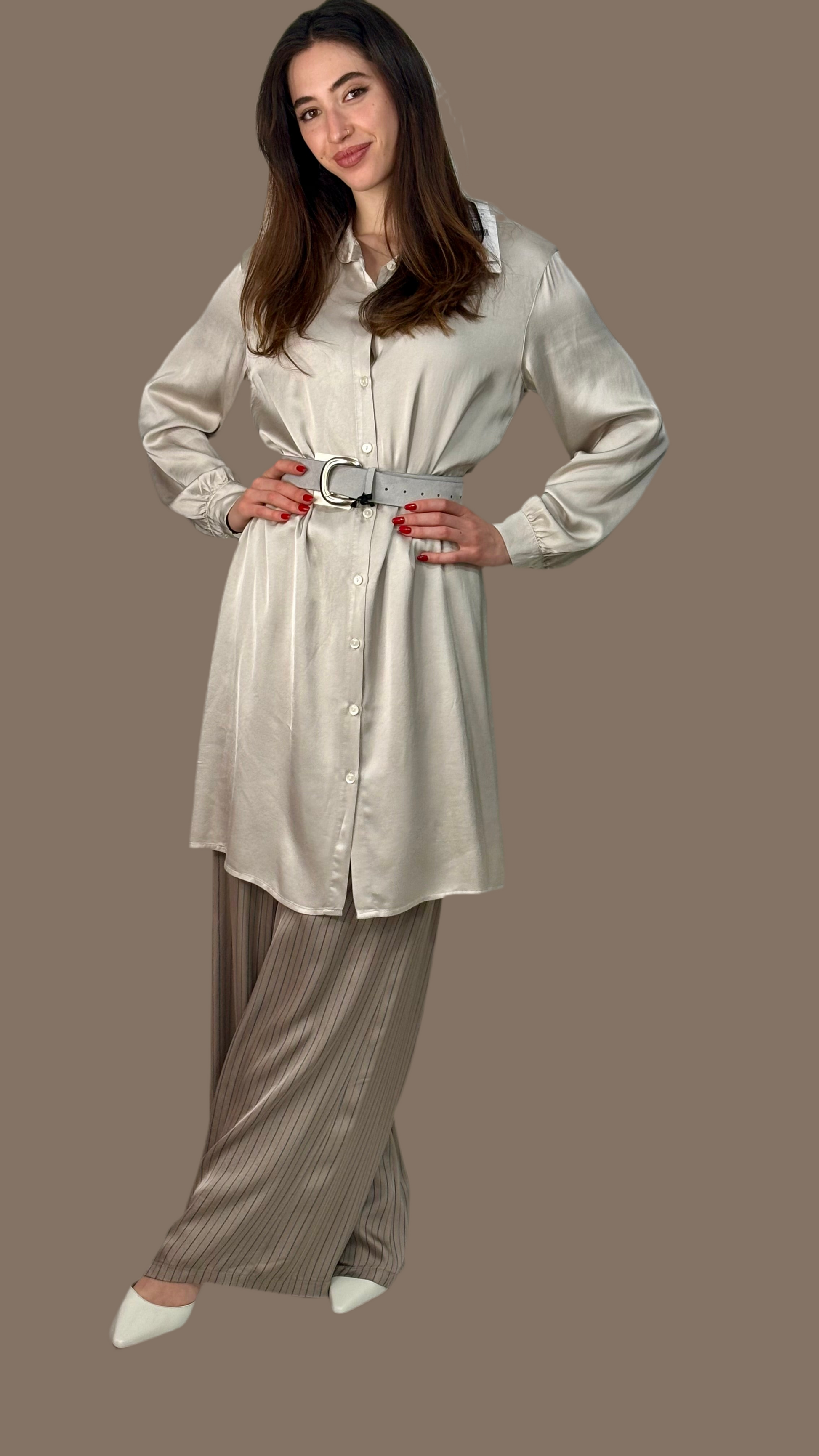 Beige silk shirt dress Baroc Boutique