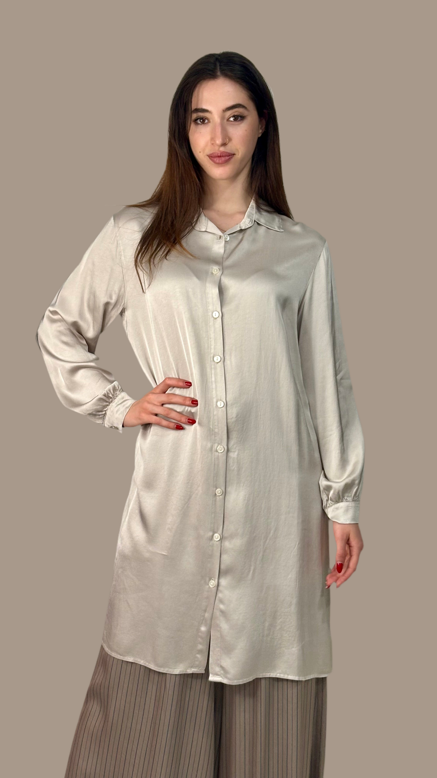Beige silk shirt dress Baroc Boutique