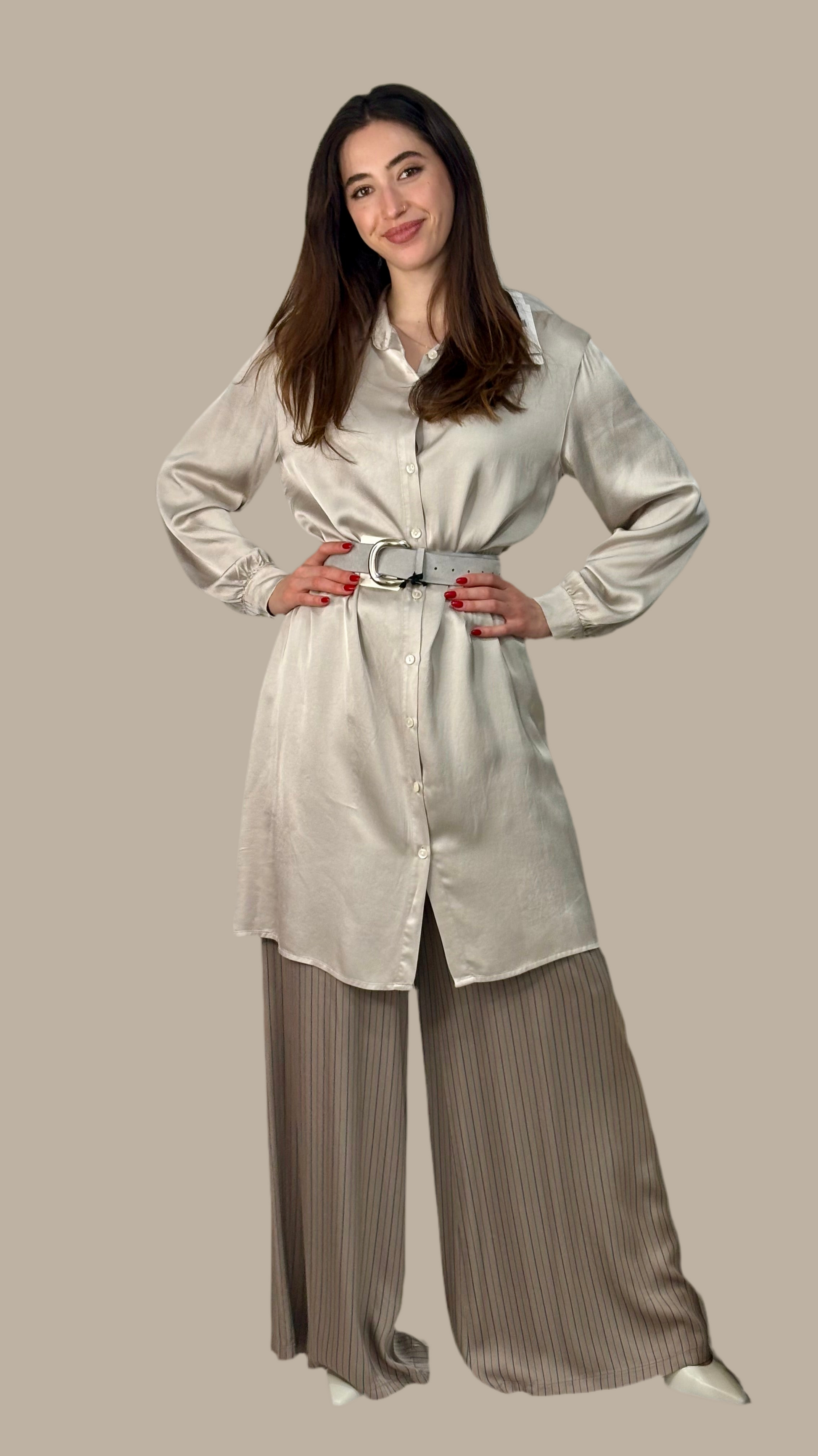 Beige silk shirt dress Baroc Boutique