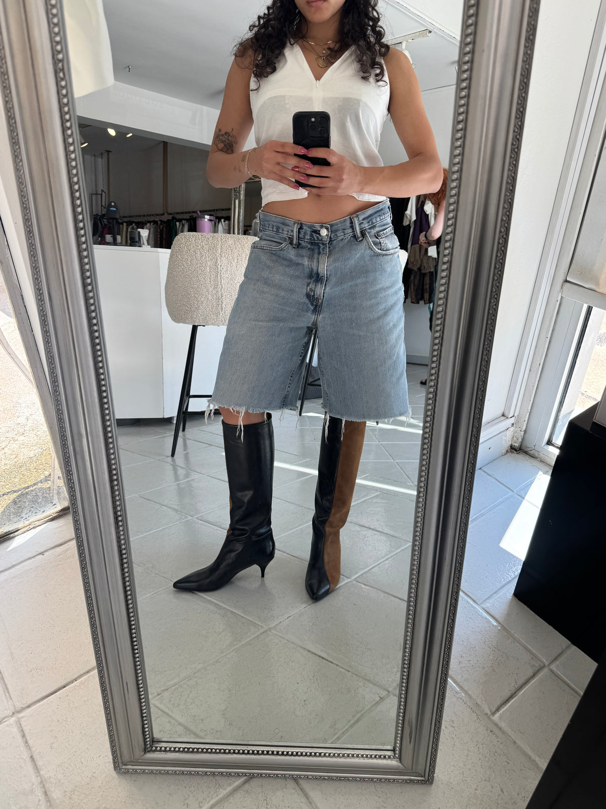 Bicolor leather pointy boots Baroc Boutique
