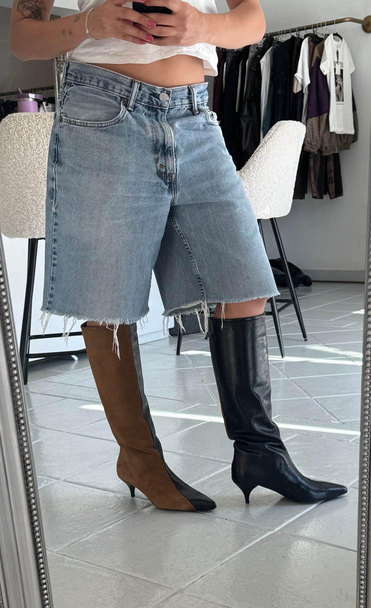 Bicolor leather pointy boots Baroc Boutique