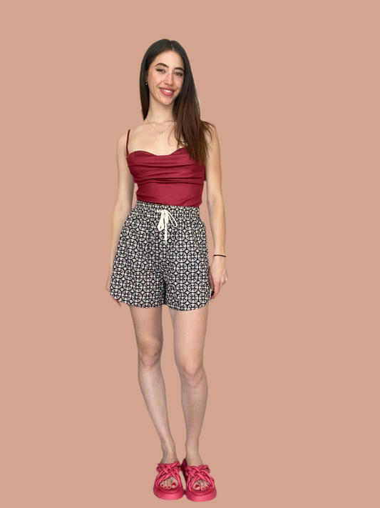 Black and offwhite cotton short Baroc Boutique