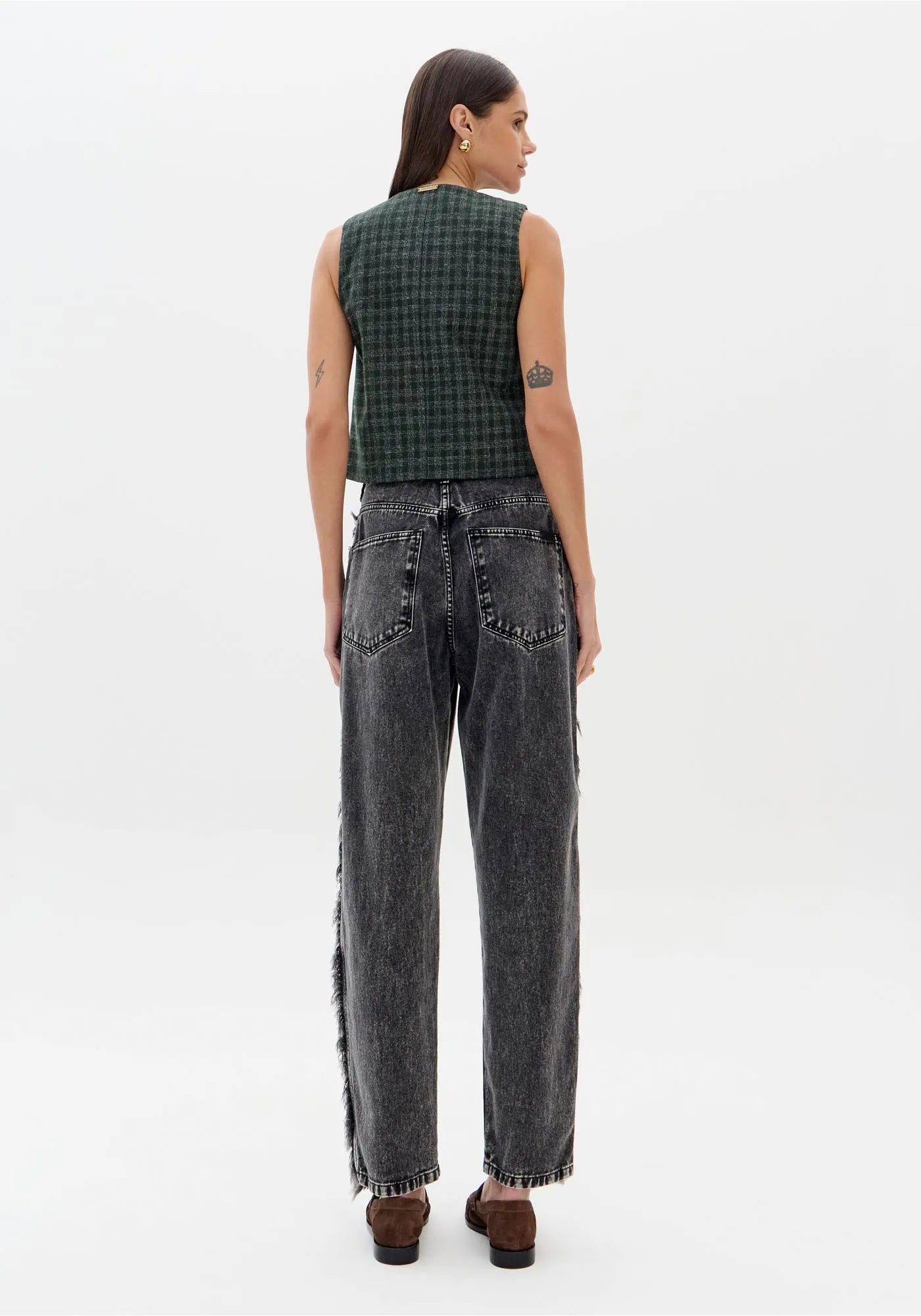 Black denim pants with fringes on the side Baroc Boutique