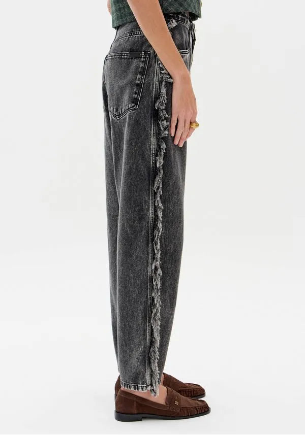 Black denim pants with fringes on the side Baroc Boutique