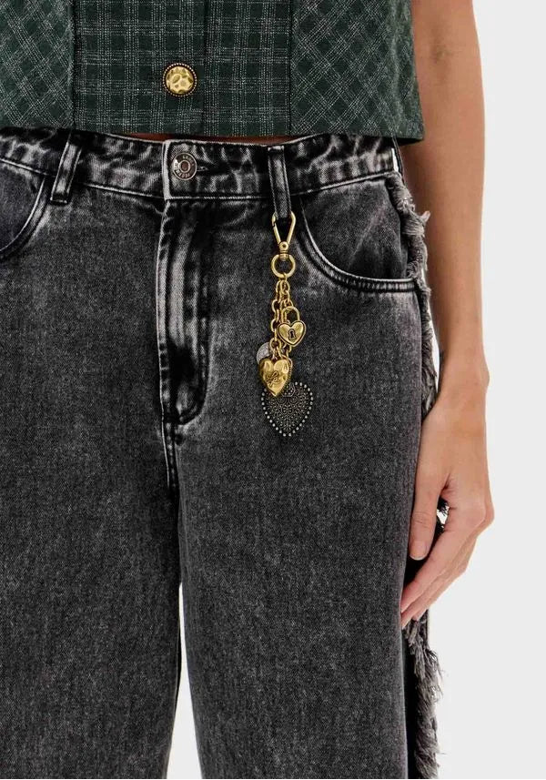 Black denim pants with fringes on the side Baroc Boutique