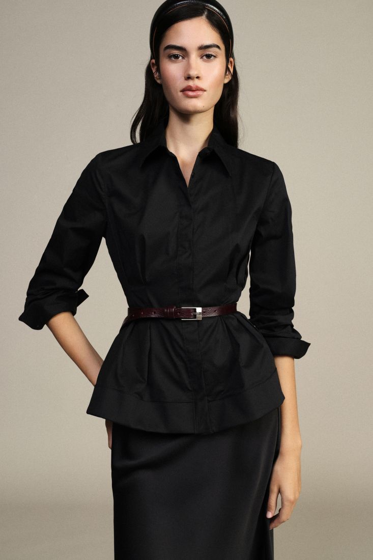 Black flared shirt with darts and longsleeves Baroc Boutique