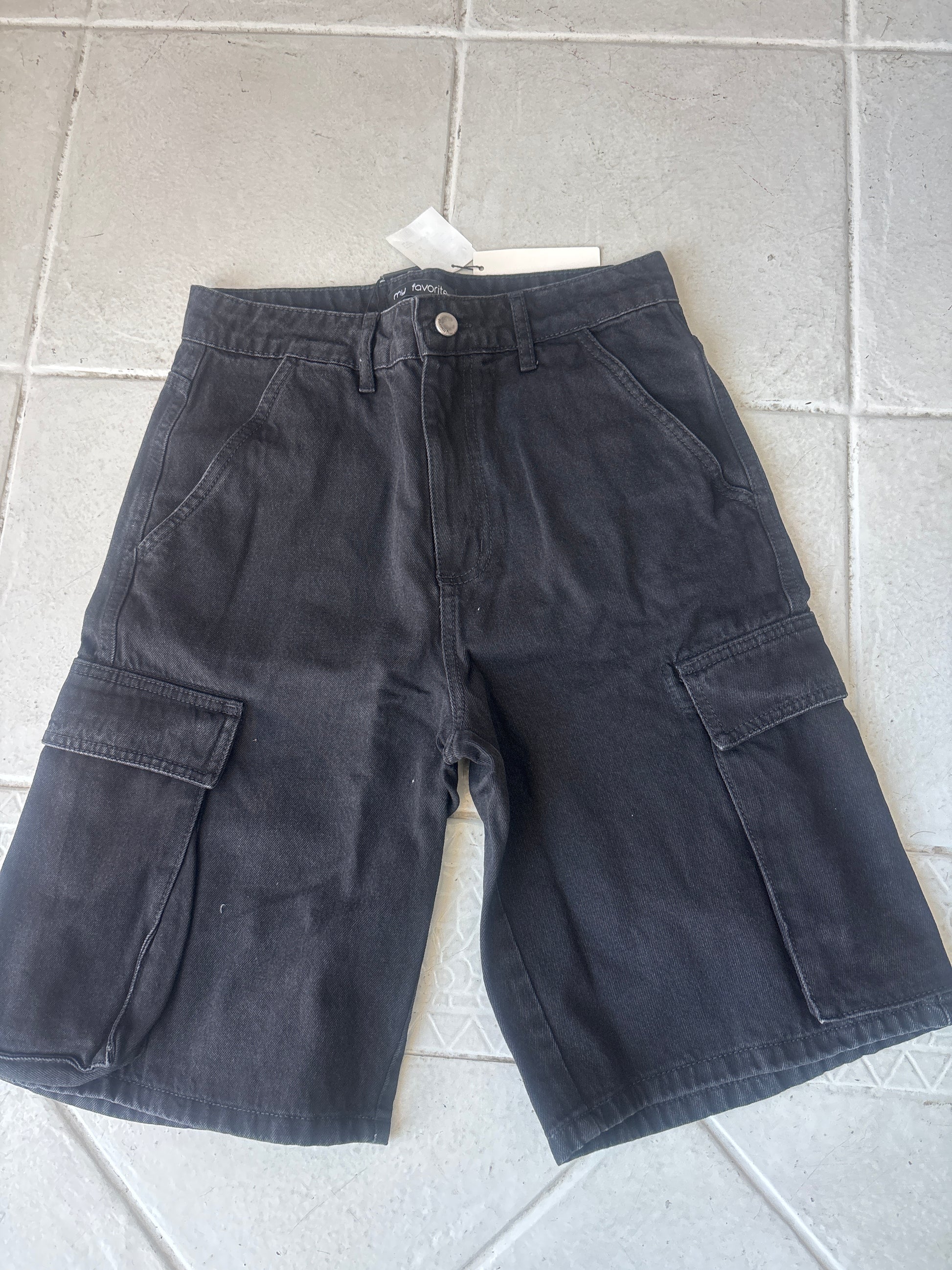 Black High-Waisted Mid-Length Denim Bermuda Shorts Baroc Boutique