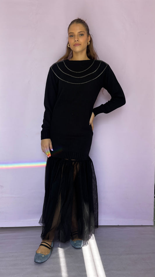 Black long knit sweater with tutu Baroc Boutique
