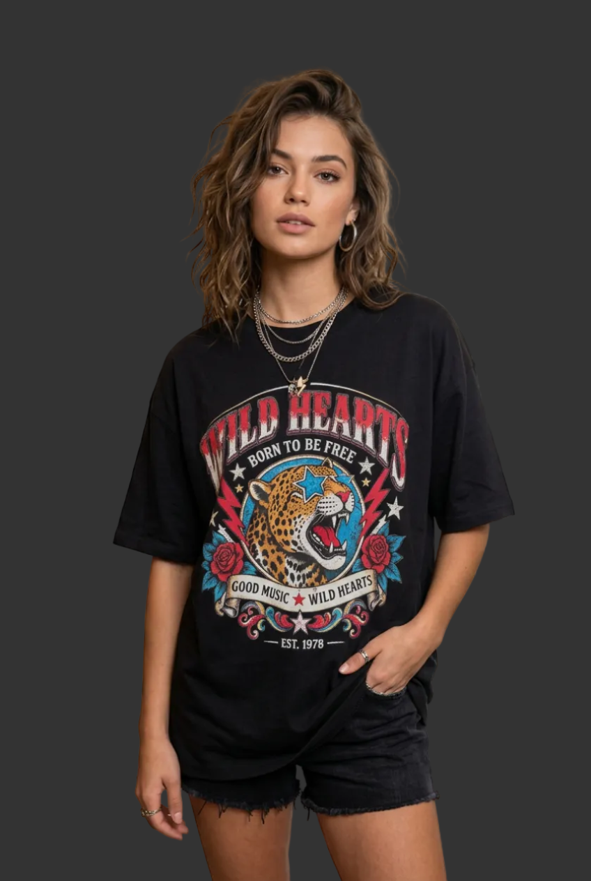Black oversized t-shirt with front print Baroc Boutique